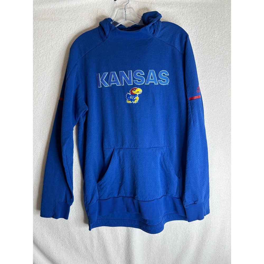 Adidas Kansas Jayhawks Mens Medium Blue Climalite Mesh Hoodie Sweatshirt KU - Picture 1 of 7